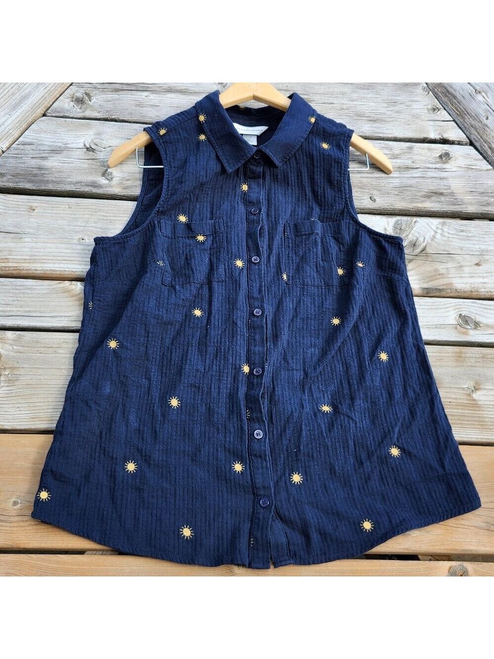 Christopher & Banks Vest Women's Size Medium Navy Blue Vest Button Up Sun Ribbed